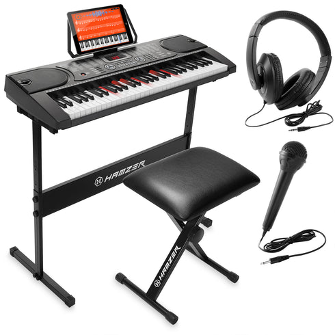 Electronic Keyboard w Lighted Keys - Stand - Stool - Microphone